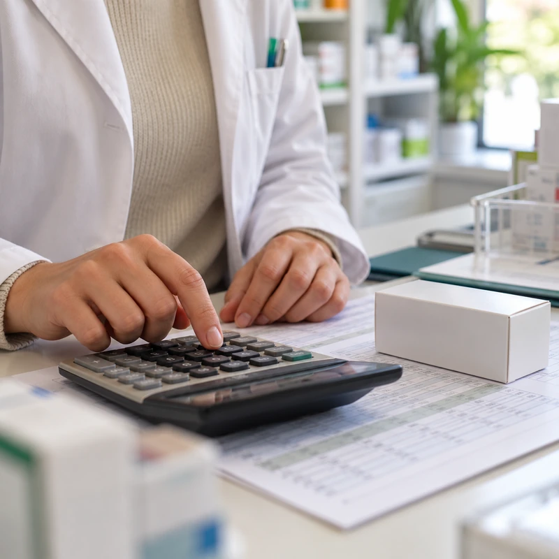 Pharmacien calculant les droits de mutation sur le prix d'un fonds de pharmacie