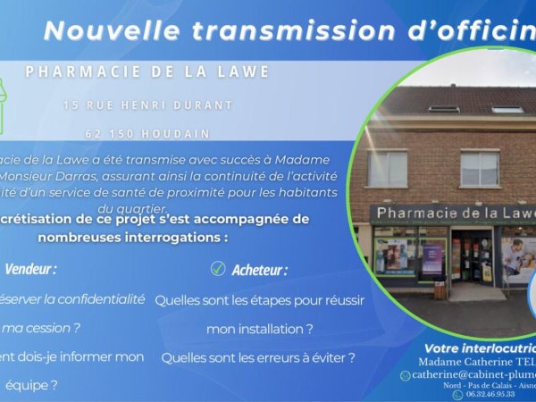 Nouvelle transmission d’officine dans le Pas de Calais : Houdain