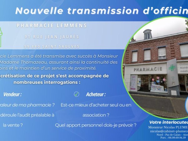 Nouvelle transmission d’officine dans le Nord, à Saint Saulve