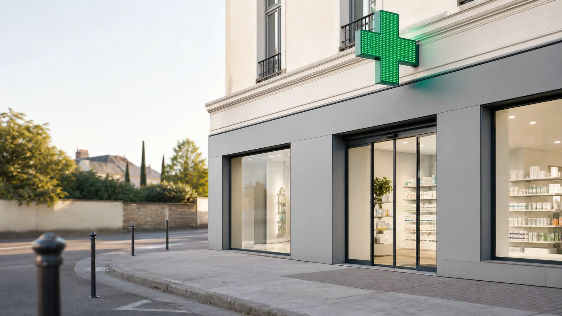 Façade d'officine de pharmacie à vendre