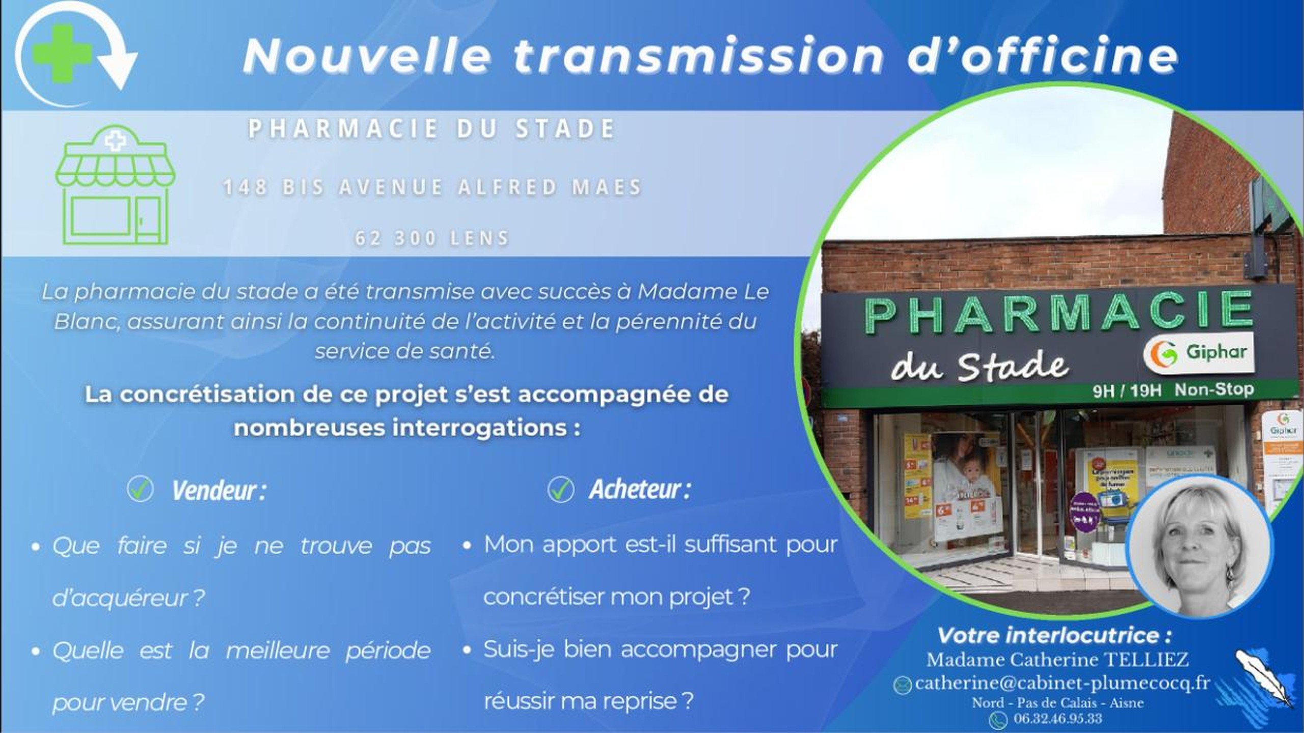 Nouvelle transmission d’officine dans le Pas-de-Calais : Lens
